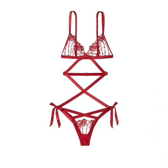 Victoria's secret VERY SEXY Bow Embroidery Open-Back Teddy Size XL NWT - Picture 2 of 12